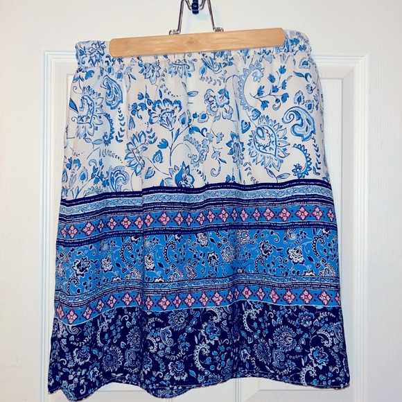 LOFT Floral Blue A-Line Skirt with Draw String Medium - Picture 2 of 6